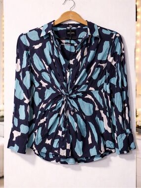 ✨ NIC+ZOE Ocean & Sky Abstract Twist Front Blouse Chic Workwear Top Size XS